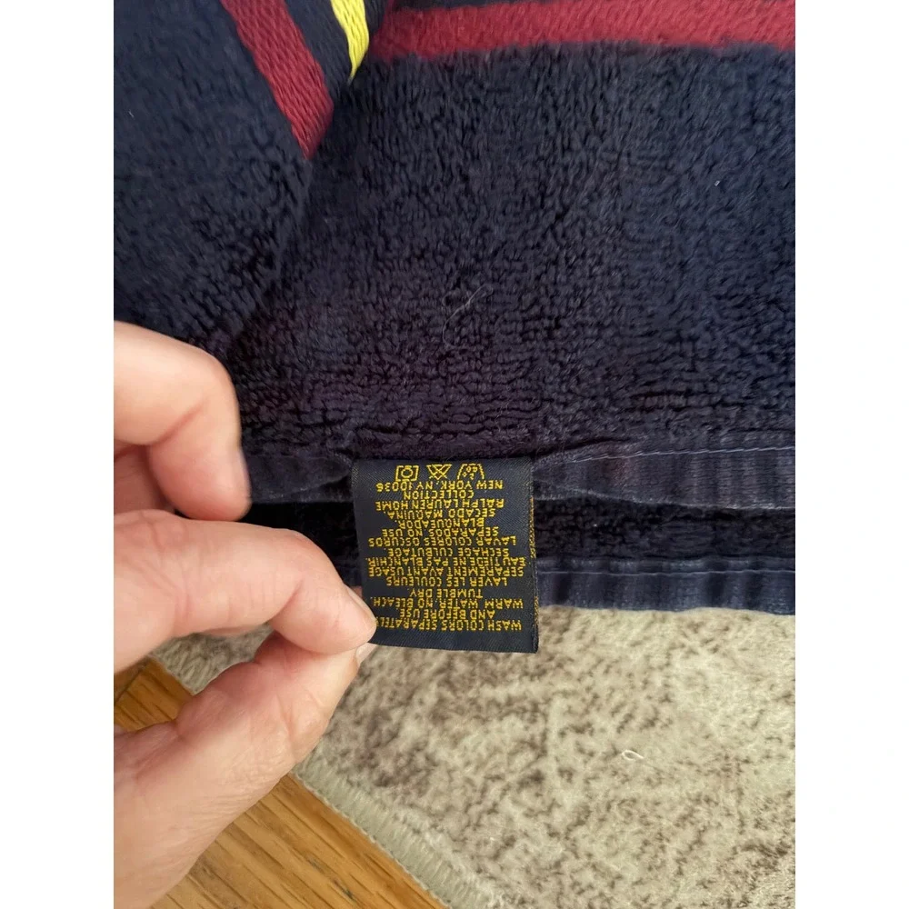 Vtg Ralph Lauren Home Blue Yellow Red Set Of 2 Hand Towels
